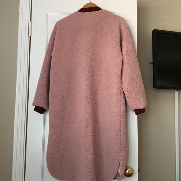 The GREAT. Sherpa knee length Bomber Jacket Dusty Rose - Picture 5 of 5